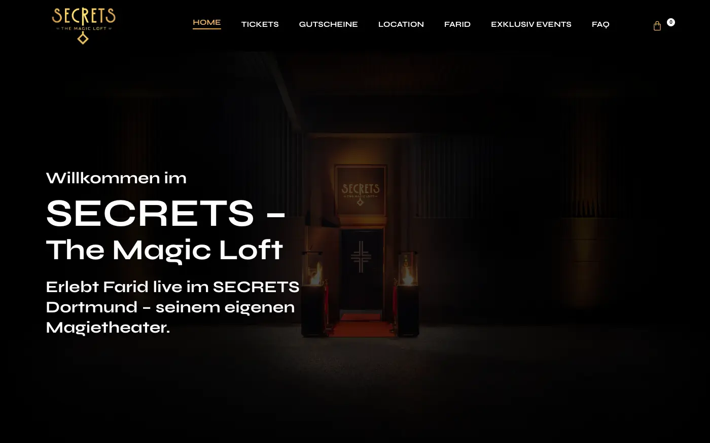 Website von SECRETS The Magic Loft, dem Magietheater von FARID in Dortmund