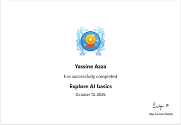 Modul abgeschlossen von Microsoft Learn: Explore AI basics, ausgestellt auf Yassine Azza