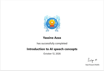 Modul abgeschlossen von Microsoft Learn: Introduction to AI speech concepts, ausgestellt auf Yassine Azza